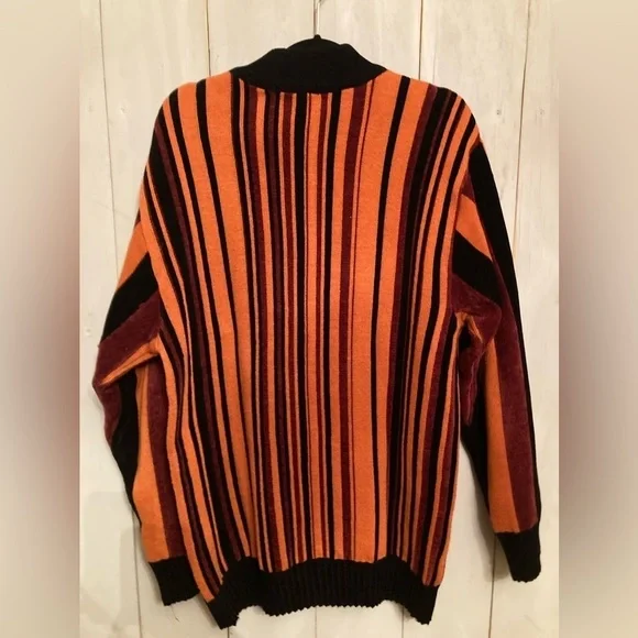 Vintage Royal Prestige Mens XL Full Zip Sweater Festival Orange &‎ Black Stripe - Picture 4 of 7